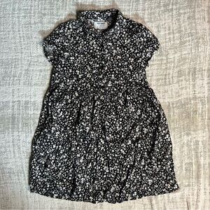 Old Navy Black Floral Kids Dress Size 6-7 (Small) Ditsy Floral Button Up